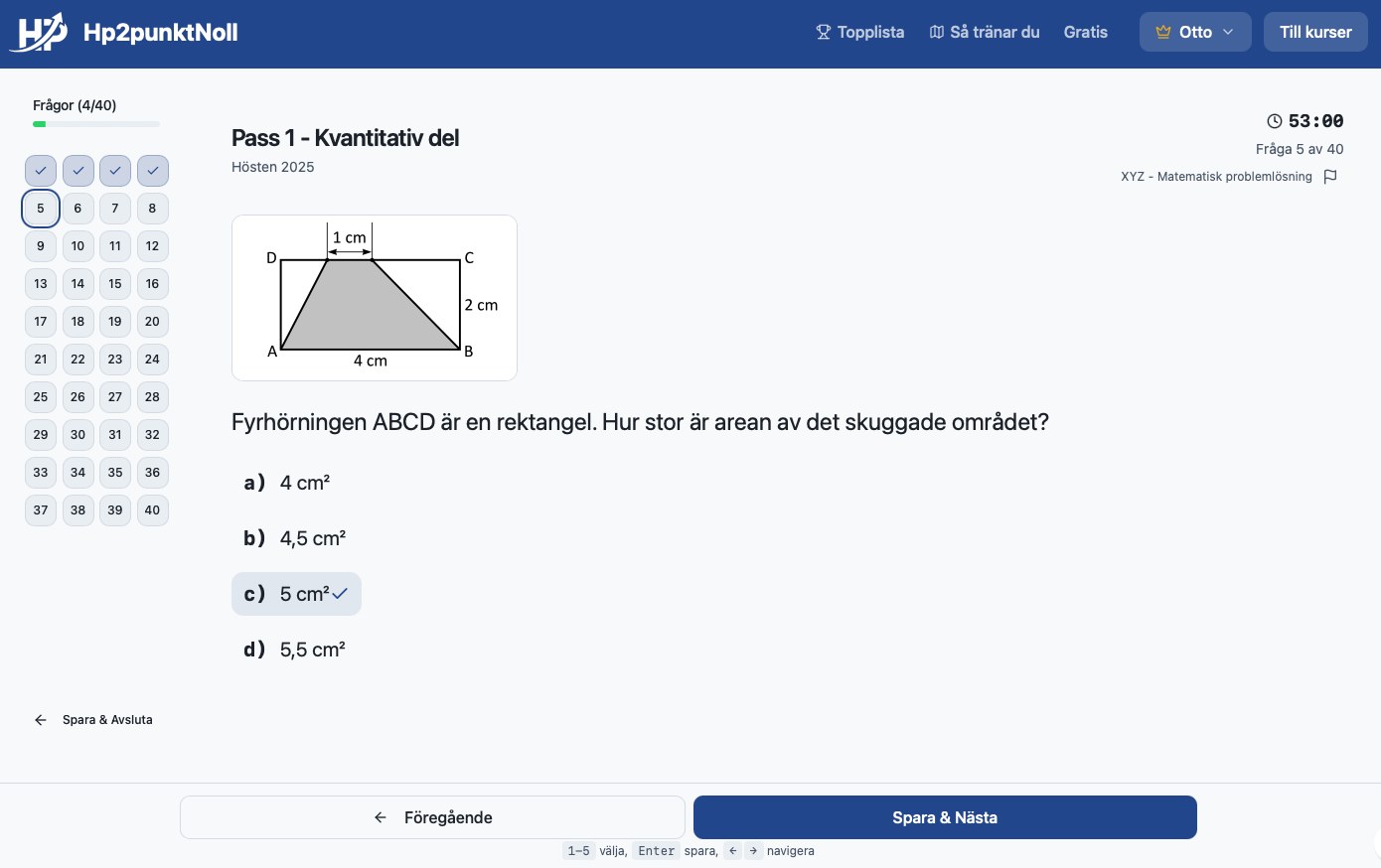 Listvyn över gamla högskoleprov