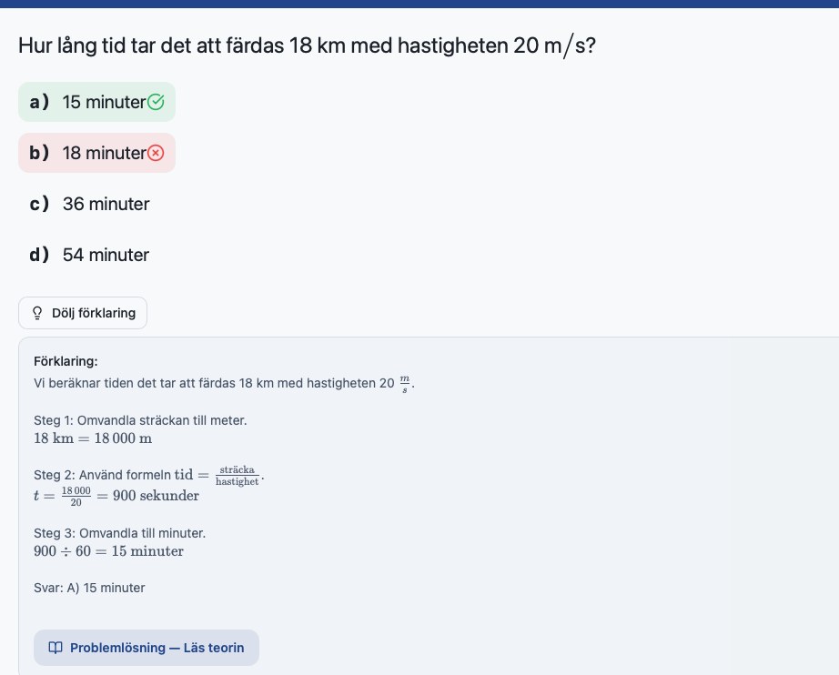 Repetera-vyn med felsvar från gamla prov och ordträning